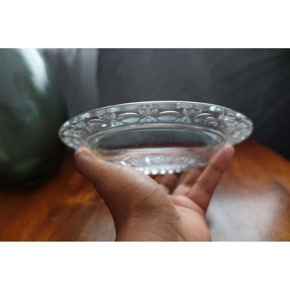 Vintage clear pressed‎ glass round butter dish plate-base plate